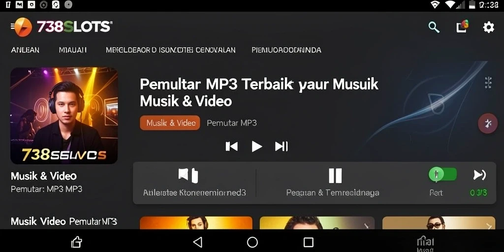 Tampilan antarmuka Pemutar MP3 738SLOTS yang menarik dan mudah digunakan.