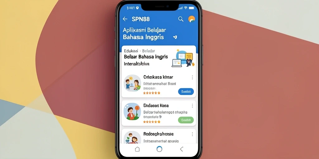Antarmuka aplikasi SPN88 dengan berbagai fitur pembelajaran Bahasa Inggris.